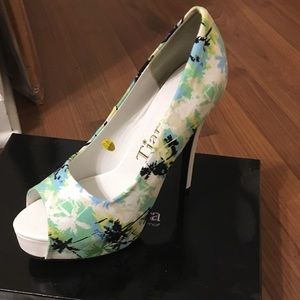 Multi color tropical peep toe heels